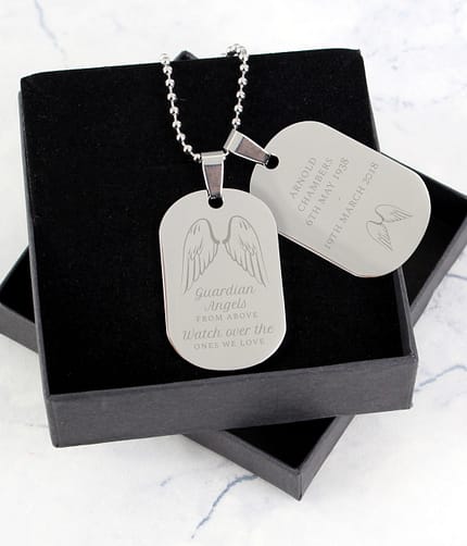 Personalised Guardian Angel Stainless Steel Double Dog Tag Necklace - ItJustGotPersonal.co.uk