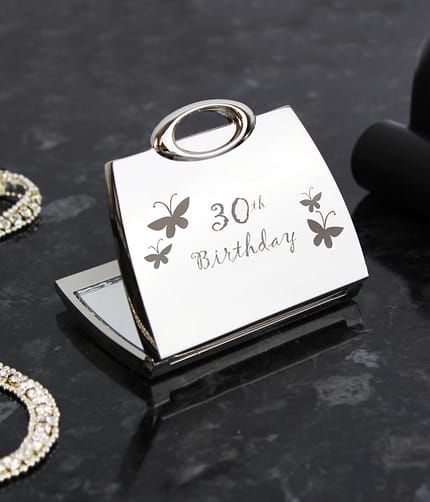 30th Butterfly Handbag Compact Mirror - ItJustGotPersonal.co.uk