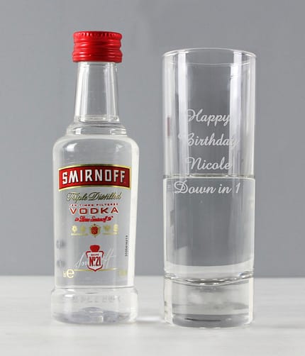 Personalised Shot Glass and Miniature Vodka Set - Text Only - ItJustGotPersonal.co.uk