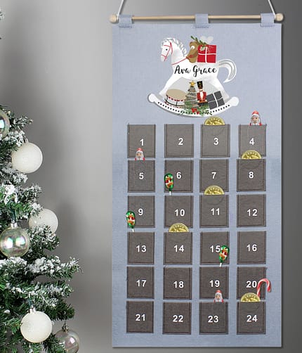 Personalised Rocking Horse Advent Calendar In Silver Grey - ItJustGotPersonal.co.uk
