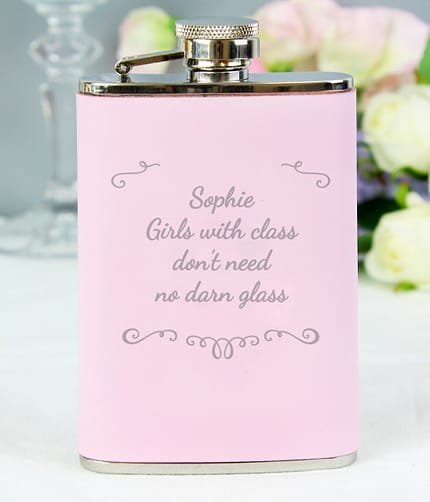 Personalised Ornate Pink Hip Flask - ItJustGotPersonal.co.uk