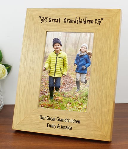 Personalised Great Grandchildren 6x4 Oak Finish Photo Frame - ItJustGotPersonal.co.uk