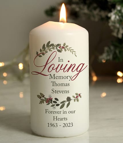 Personalised In Loving Memory Wreath Pillar Candle - ItJustGotPersonal.co.uk