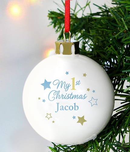 Personalised Gold & Blue Stars My 1st Christmas Bauble - ItJustGotPersonal.co.uk