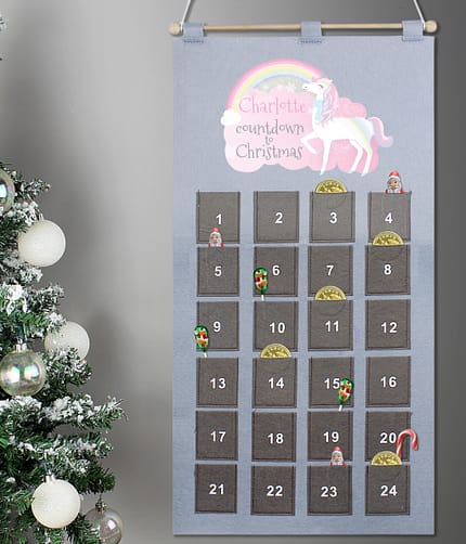 Personalised Christmas Unicorn Advent Calendar In Silver Grey - ItJustGotPersonal.co.uk
