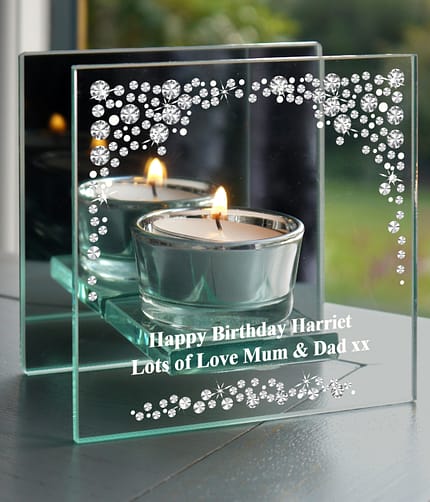 Personalised Diamante Mirrored Glass Tea Light Candle Holder - ItJustGotPersonal.co.uk