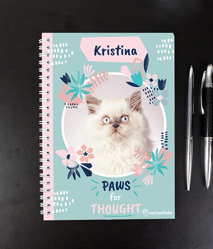 Personalised Rachael Hale 'Paws for Thought' Cat A5 Notebook - ItJustGotPersonal.co.uk