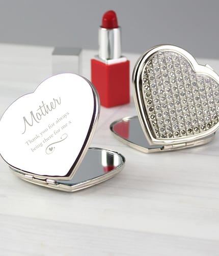 Personalised Swirls & Hearts Diamante Heart Compact Mirror - ItJustGotPersonal.co.uk