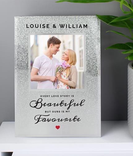Personalised Every Love Story Is Beautiful 4x4 Glitter Glass Photo Frame - ItJustGotPersonal.co.uk