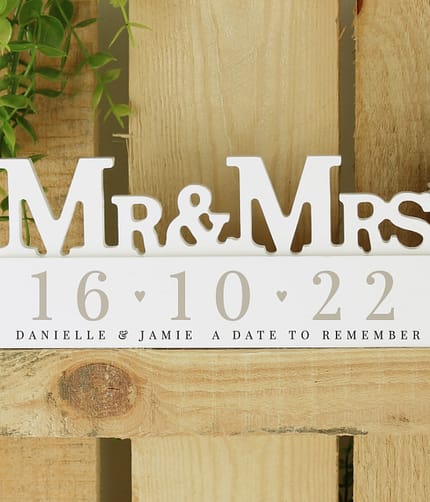 Personalised Big Date Wooden Mr & Mrs Ornament - ItJustGotPersonal.co.uk