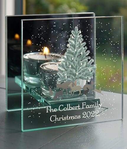 Personalised A Winter's Night Mirrored Glass Tea Light Candle Holder - ItJustGotPersonal.co.uk