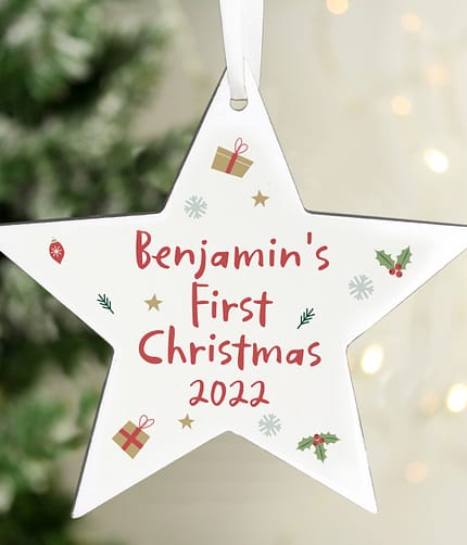 Personalised First Christmas Wooden Star Decoration - ItJustGotPersonal.co.uk