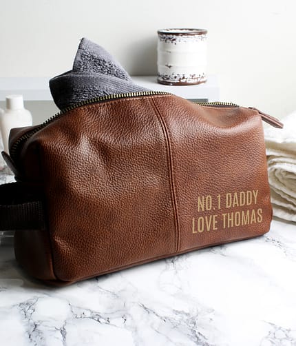 Personalised Luxury Brown leatherette Wash Bag - ItJustGotPersonal.co.uk