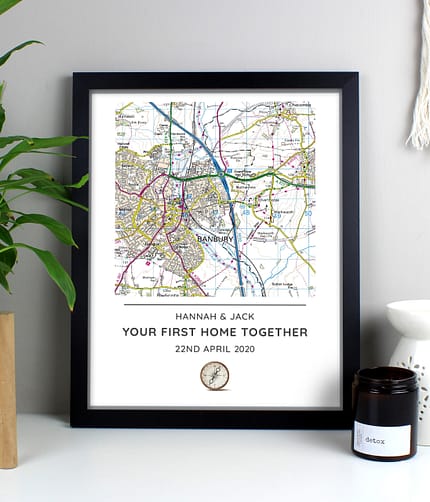 Personalised Present Day Map Compass Black Framed Print - ItJustGotPersonal.co.uk