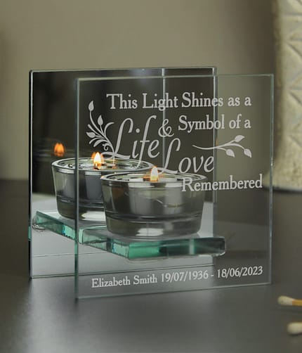 Personalised Life & Love Mirrored Glass Tea Light Candle Holder - ItJustGotPersonal.co.uk