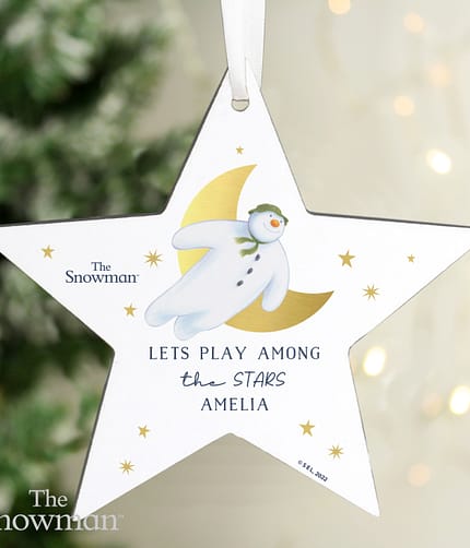 Personalised The Snowman Gold Moon Wooden Star Decoration - ItJustGotPersonal.co.uk