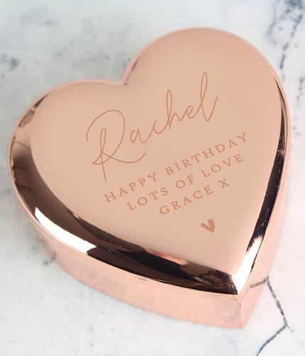 Personalised Free Text Rose Gold Heart Trinket Box - ItJustGotPersonal.co.uk