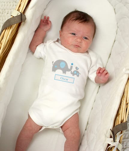 Personalised Blue Elephant 0-3 Months Baby Vest - ItJustGotPersonal.co.uk