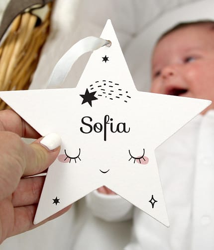 Personalised Baby Moon Wooden Star Decoration - ItJustGotPersonal.co.uk