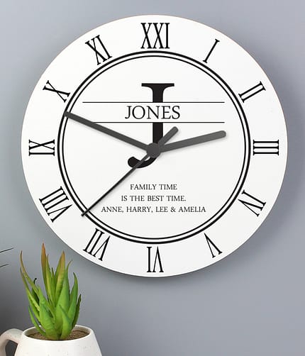 Personalised Family Name & Initial Wooden Clock - ItJustGotPersonal.co.uk