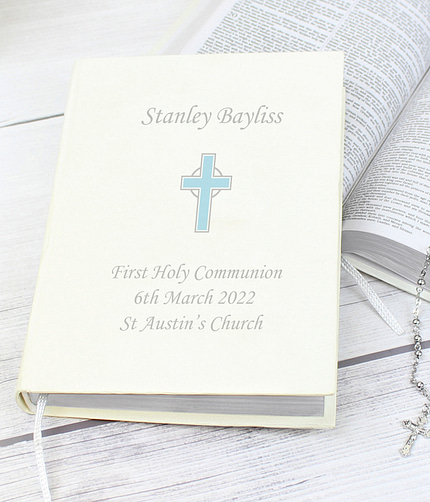 Personalised Blue Cross Holy Bible - Eco-friendly - ItJustGotPersonal.co.uk