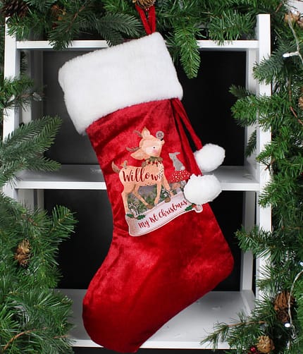 Personalised Festive Fawn Luxury Red Stocking - ItJustGotPersonal.co.uk