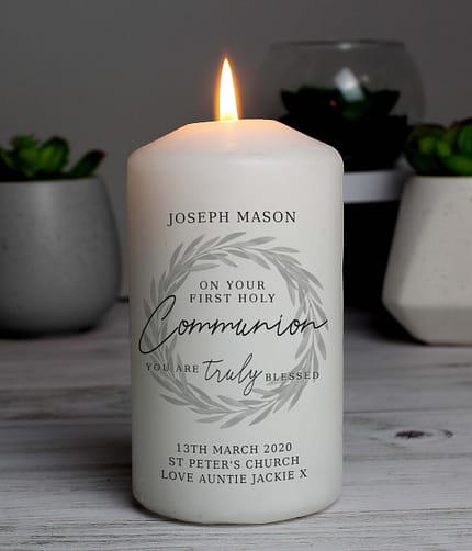 Personalised 'Truly Blessed' First Holy Communion Pillar Candle - ItJustGotPersonal.co.uk