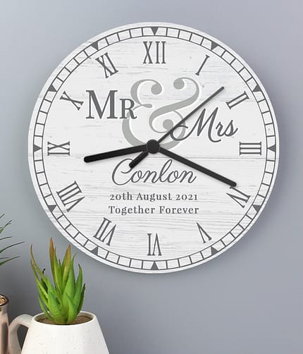 Personalised Mr & Mrs Wooden Clock - ItJustGotPersonal.co.uk
