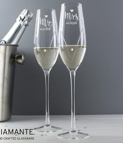 Personalised Hand Cut Mr & Mrs Pair of Flutes in Gift Box - ItJustGotPersonal.co.uk