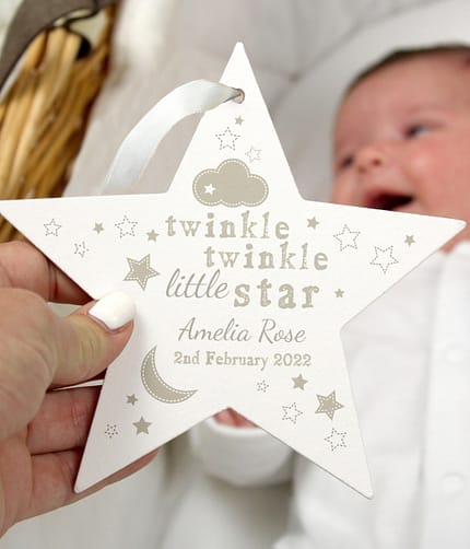 Personalised Twinkle Twinkle Wooden Star Decoration - ItJustGotPersonal.co.uk