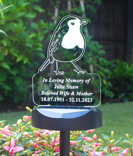 Personalised Robin Memorial Outdoor Solar Light - ItJustGotPersonal.co.uk