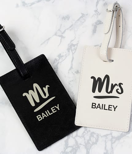 Personalised Mr & Mrs Black & Cream Luggage Tag Set - ItJustGotPersonal.co.uk
