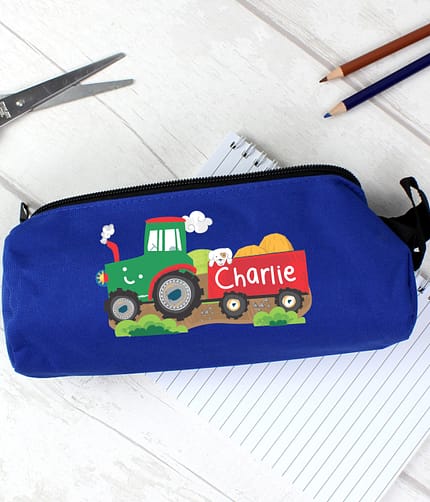 Personalised Tractor Blue Pencil Case - ItJustGotPersonal.co.uk
