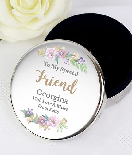 Personalised Floral Watercolour Round Trinket Box - ItJustGotPersonal.co.uk