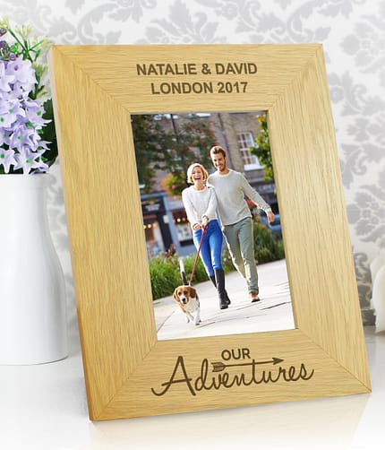Personalised Our Adventures 6x4 Oak Finish Photo Frame - ItJustGotPersonal.co.uk