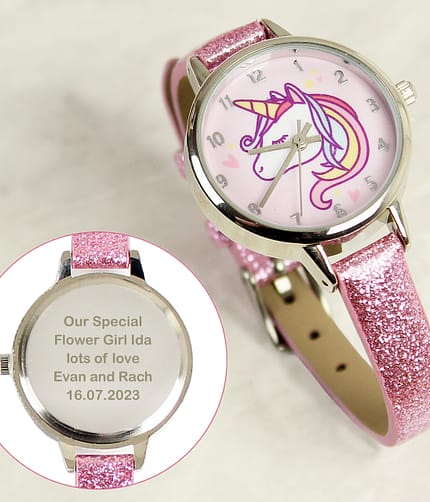 Personalised Unicorn with Pink Glitter Strap Girls Watch - ItJustGotPersonal.co.uk