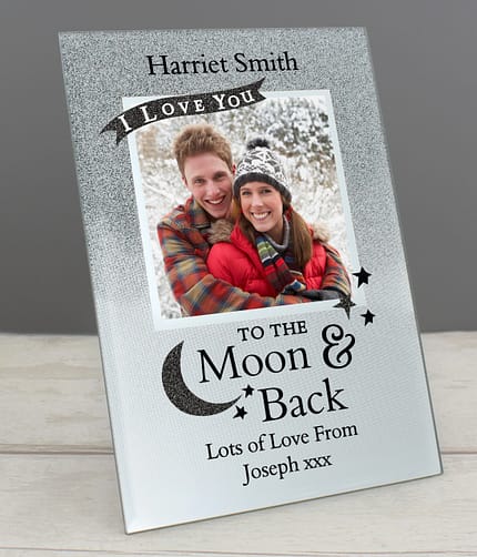 Personalised To the Moon and Back 4x4 Glitter Glass Photo Frame - ItJustGotPersonal.co.uk