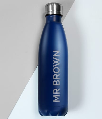 Personalised Bold Name Blue Metal Insulated Drinks Bottle - ItJustGotPersonal.co.uk