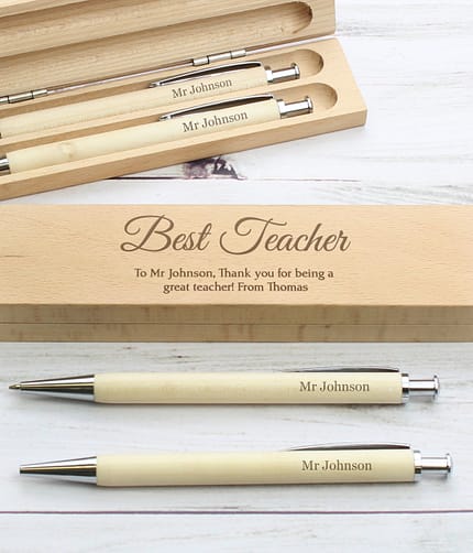 Personalised Any Message Wooden Pen & Pencil Box Set - ItJustGotPersonal.co.uk