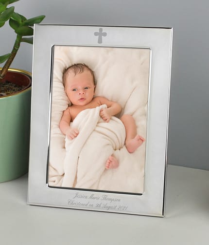 Personalised Silver Plated 5x7 Elegant Cross Photo Frame - ItJustGotPersonal.co.uk