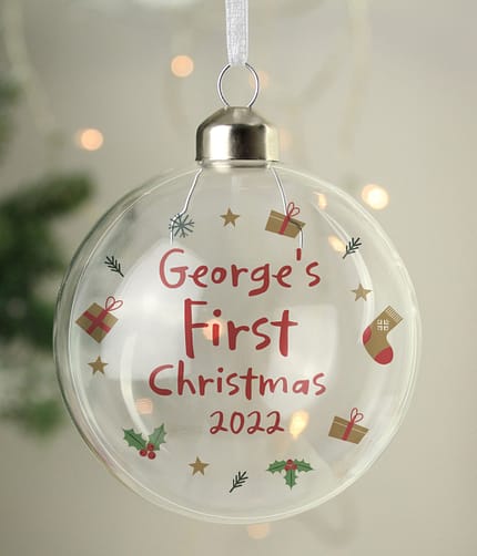 Personalised First Christmas Glass Bauble - ItJustGotPersonal.co.uk