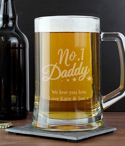 Personalised No.1 Daddy Glass Pint Stern Tankard - ItJustGotPersonal.co.uk