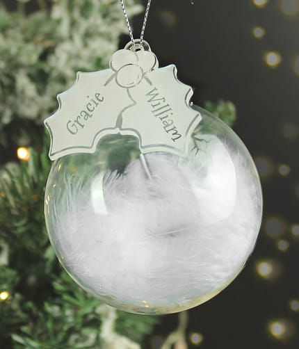 Personalised Holly Acrylic White Feather Bauble - ItJustGotPersonal.co.uk