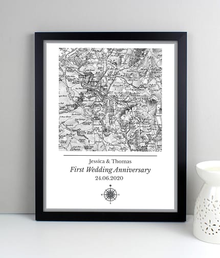 Personalised 1805 - 1874 Old Series Map Compass Black Framed Print - ItJustGotPersonal.co.uk