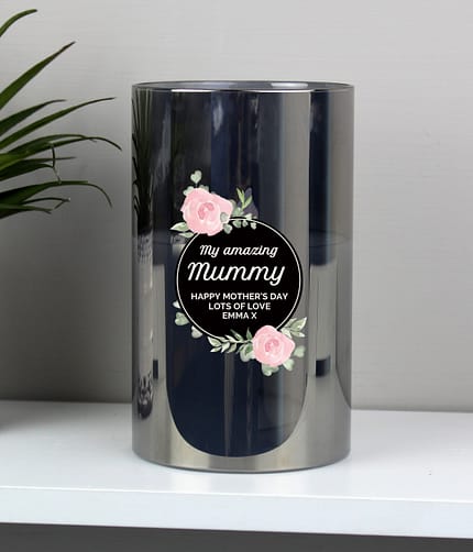 Personalised Floral Smoked Glass LED Candle - ItJustGotPersonal.co.uk