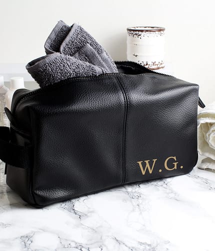 Personalised Luxury Initials Black leatherette Wash Bag - ItJustGotPersonal.co.uk