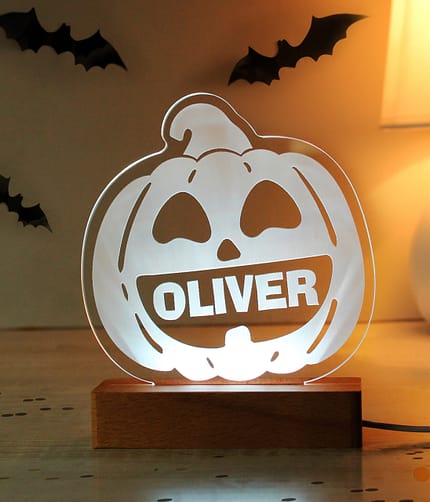 Personalised Pumpkin Wooden LED Light - ItJustGotPersonal.co.uk