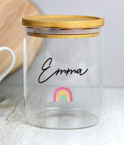 Personalised Rainbow Glass Jar with Bamboo Lid - ItJustGotPersonal.co.uk