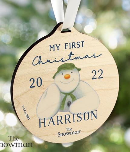 Personalised The Snowman My First Christmas Round Wooden Decoration - ItJustGotPersonal.co.uk