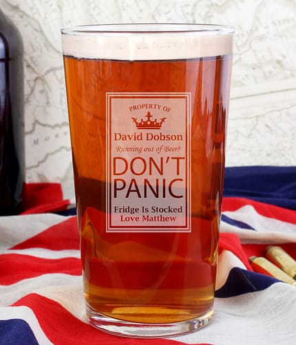 Personalised Don't Panic Pint Glass - ItJustGotPersonal.co.uk